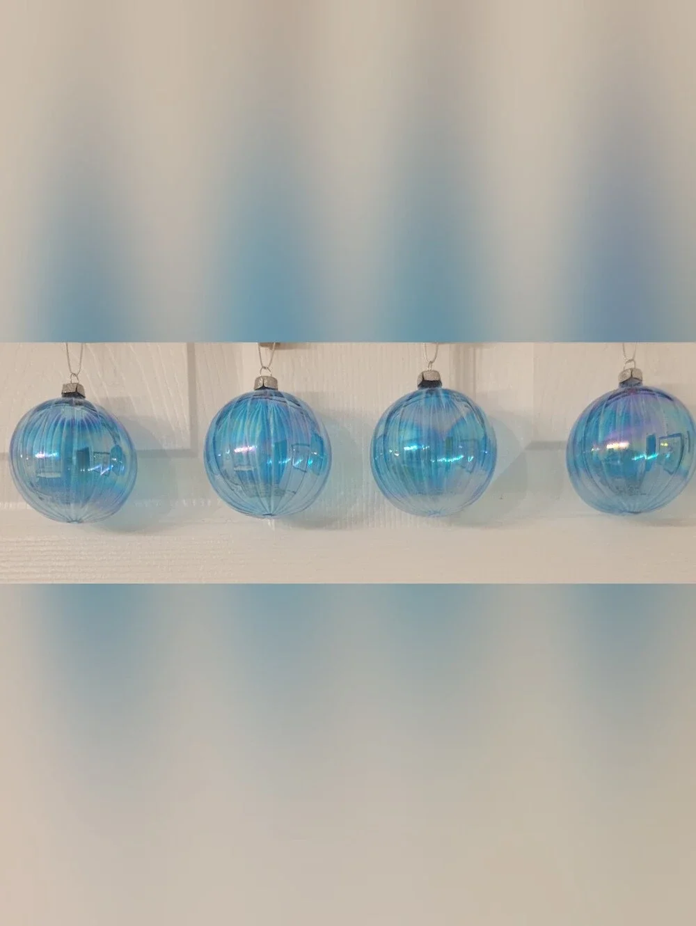 Iridescent Blue Glass Holiday Ornament Set